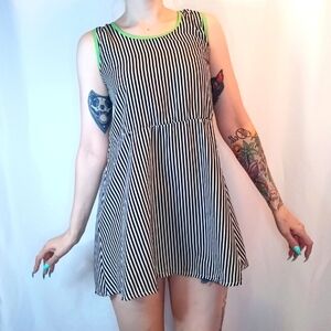 Black & White Stripped Dress with Bright Green Binding.